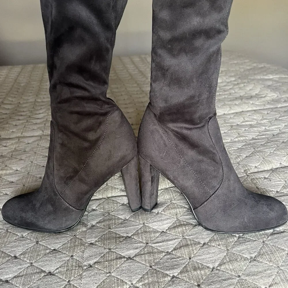 Sam Edelman Kent Microsuede Dark Gray Over the Knee Heeled Boots Women 6 Minimal